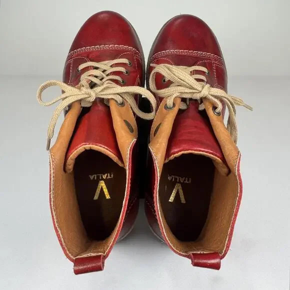 V-Italia Kiki Red Venezia Leather Boots - 40/US 9 - Picture 5 of 7